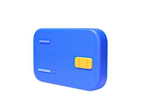 Glossy 3D rendering of a blue wallet with a yellow button, isolated on black