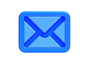 A glowing, blue, 3D-rendered envelope icon set within a square frame on black