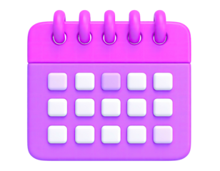 3D rendering of a pink and purple calendar with a glossy aesthetic