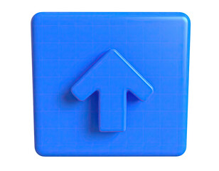 A glossy blue, 3D arrow pointing upward on a textured square