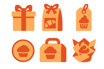 Assortment of bakery and gift packaging featuring cupcakes and croissants