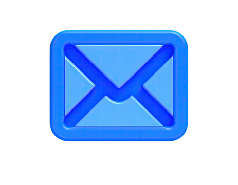 A glowing, blue, 3D-rendered envelope icon set within a square frame on black