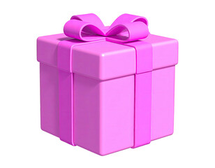 A 3D pink present box with a matching ribbon and bow on black background