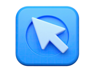 Blue 3D button icon with a white pointer inside a circle