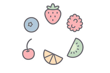 Vibrant collection of fresh berries and citrus fruit icons for healthy eating designs