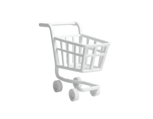 3D, white, simplified shopping cart, isometric, on a black background