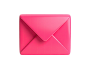 A glossy, pink, 3D-rendered closed envelope, centered on a black background