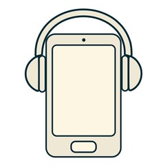 Minimal vector illustration of smartphone with headphones. Flat design symbol for music, podcasts, and digital audio.