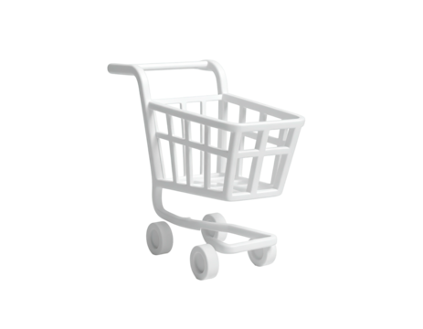 3D, white, simplified shopping cart, isometric, on a black background