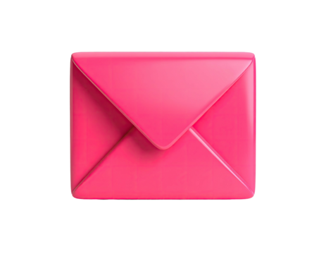 A glossy, pink, 3D-rendered closed envelope, centered on a black background