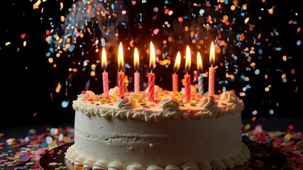 Celebrate life's sweet moments with a delightful birthday cake video, candles flickering, confetti falling, creating a joyful and memorable occasion