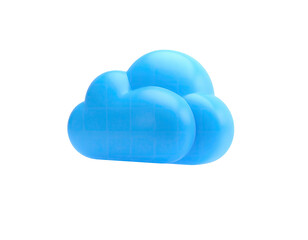 A simple blue cloud icon against a black background, 3D-rendered with a gloss