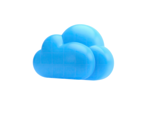 A simple blue cloud icon against a black background, 3D-rendered with a gloss