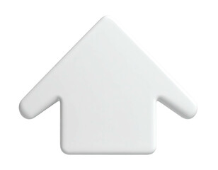 Glossy, white upward arrow with rounded edges, floating on a transparent background
