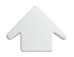 Glossy, white upward arrow with rounded edges, floating on a transparent background
