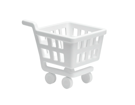 3D rendered minimalist white shopping cart against a black background