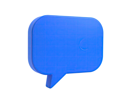 A 3D rendering of a blue speech bubble against a black background