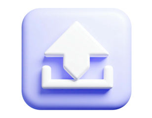 3D, soft-light rendering of an upload icon with an upward arrow