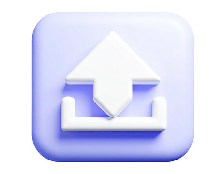 3D, soft-light rendering of an upload icon with an upward arrow