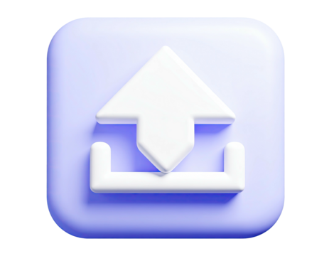 3D, soft-light rendering of an upload icon with an upward arrow