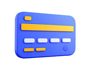3D rendering of a blue credit card with orange and white details