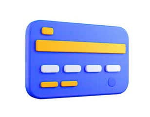 3D rendering of a blue credit card with orange and white details