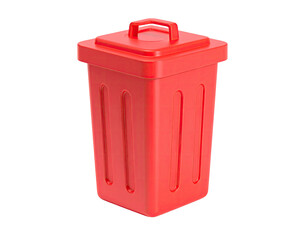 A red trash can icon with a lid and handle against a black backdrop