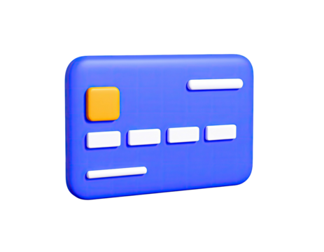 3D rendering of a blue credit card with rounded corners, isolated on black