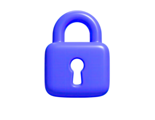 A shiny, glossy blue padlock rendered in 3D against a black background