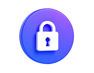 White 3D padlock on a blue-purple gradient circle, isolated on black