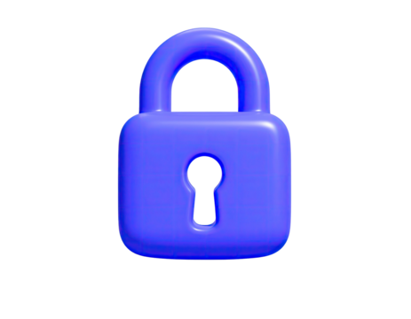 A shiny, glossy blue padlock rendered in 3D against a black background