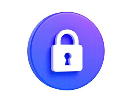 White 3D padlock on a blue-purple gradient circle, isolated on black