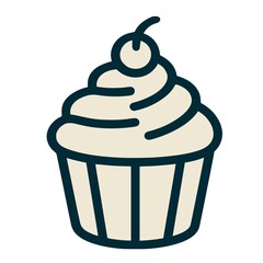 Cute cupcake with cream swirl and cherry on top. Minimal flat vector illustration for bakery, dessert, and sweet themes.
