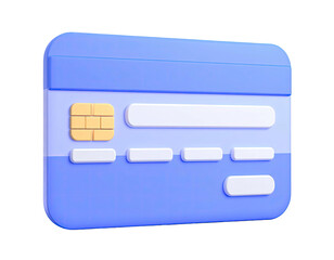 3D rendered, stylized blue credit card, payment icon on black background