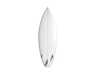 White, streamlined surfboard, viewed from above, fins visible, against black background