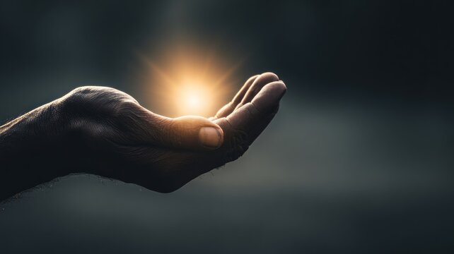 A hand is holding a light up to the camera - Powered by Adobe