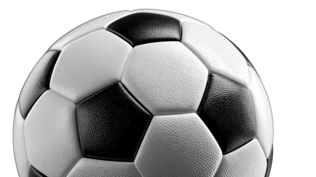 Soccer ball: a high-angle perspective captures the spherical perfection of a classic soccer ball. Perfectly lit, every panel is defined, ready for the next exciting match.