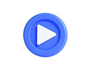 3D-rendered blue button featuring a white play icon, isolated on black