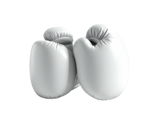 Two white boxing gloves resting together, isolated on a solid black background