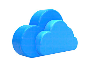 Three-dimensional, light blue cloud icon on a solid black background