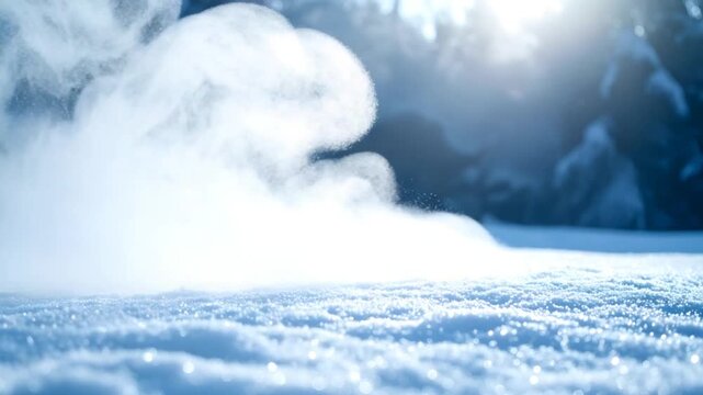 Winter scene with smoke and snow