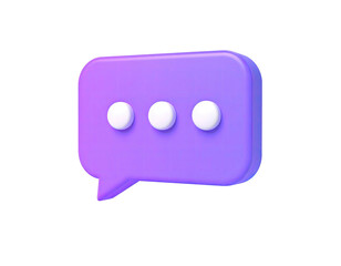 3D purple speech bubble with three white dots on black background