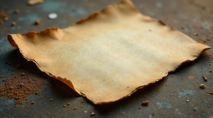 A Blank, Aged Parchment Sheet Rests on a Weathered Surface, Ready for Your Message or Design