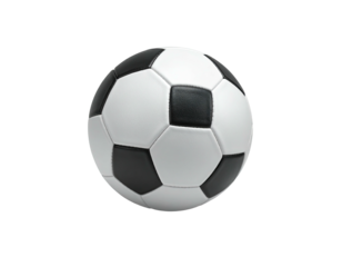 Isolated, classic black and white soccer ball against a pure black background