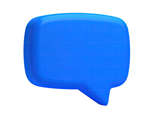Shiny, blue 3D speech bubble floats against a dark background, no text