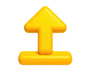 3D rendered, yellow, upward pointing arrow icon with a rounded base