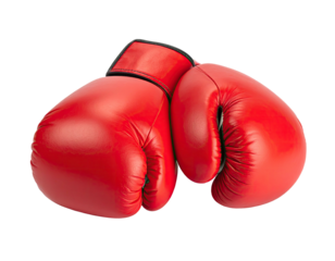 Pair of red boxing gloves, set on a transparent background, facing towards the viewer