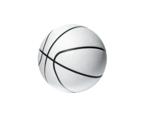 A clean white basketball with black lines against a dark background