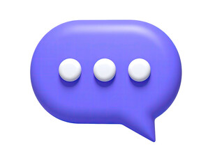 3D rendered purple speech bubble with three white dots, dark background
