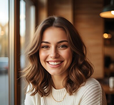 Beauty joyful young woman looking at camera